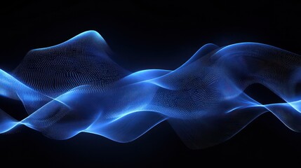 Blue Light Waves on Black Background, Technology Concept for Website, Art