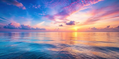 Fototapeta premium Peaceful sunrise over calm ocean with pastel pink and blue sky, sunrise, sky, ocean