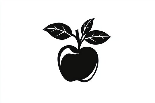 whiteApple fruit logo icon black plant white background