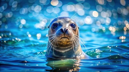 Fototapeta premium Seal wave background with vibrant blue water and sparkling waves, seals, ocean, sea, wildlife, nature, aquatic, marine, animals