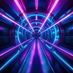 Obraz premium Neon tunnel, futuristic walkway, vibrant lights, background glow, sci-fi design