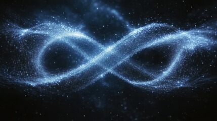 Glowing infinity symbol, particle effect, dark background.