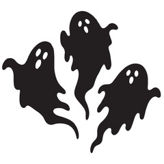 Three Spooky Black Ghosts Halloween Clipart