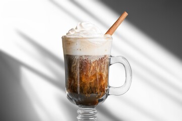 Glass of tasty fresh iced latte coffee