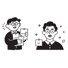 Happy Man Holding Papers and Sticky Notes Illustration