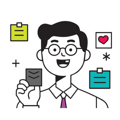 Happy Businessman Holding Task Card Productivity Illustration