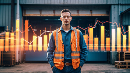 Construction worker man warehouse worker industrial man background