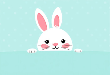 Obraz premium Adorable Bunny Peeking Over Blank Sign