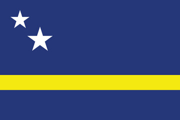 Flag of Curacao. Flag icon. Standard color. Standard size. A rectangular flag. Computer illustration. Digital illustration. Vector illustration.