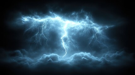 Fototapeta premium Lightning Strike Clouds illuminate storm sky; for power, danger or nature