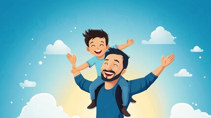 Joyful Family Moments in the Summer Sky with Father and Son Outdoors
