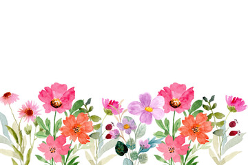 Watercolor flower border for wedding, birthday, card, background, invitation, wallpaper, sticker, decoration etc.