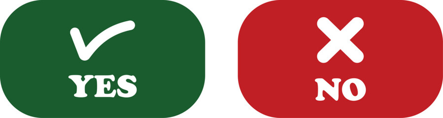 Sharp green checkmark and red cross icon set on isolated transparent background black vector symbol for right and wrong choices. Modern flat and line design symbol tick sign collection. Yes or No.