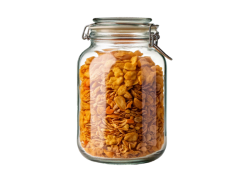 Cereal in Glass Jar isolated on transparent or white background