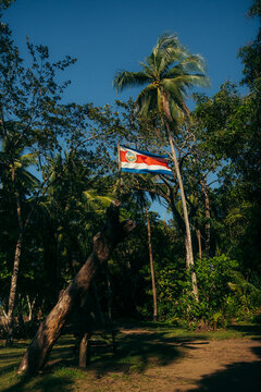Costa Rica Flag Waving in a Park