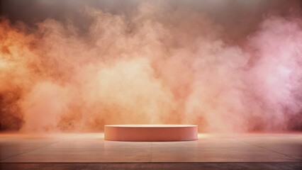 Mysterious Studio Scene with Smoke and Circular Platform in Dramatic Lighting Setup