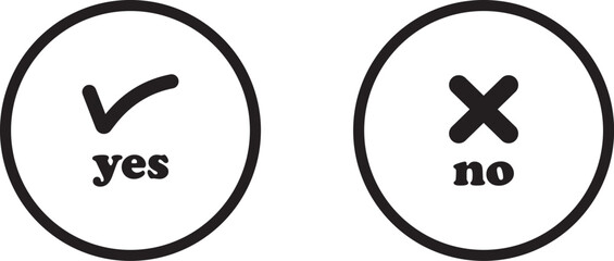 Sharp green checkmark and red cross icon set on isolated transparent background black vector symbol for right and wrong choices. Modern flat and line design symbol tick sign collection. Yes or No.