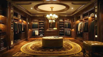 Obraz premium Luxury walk-in closet with built-in wardrobe organizers.