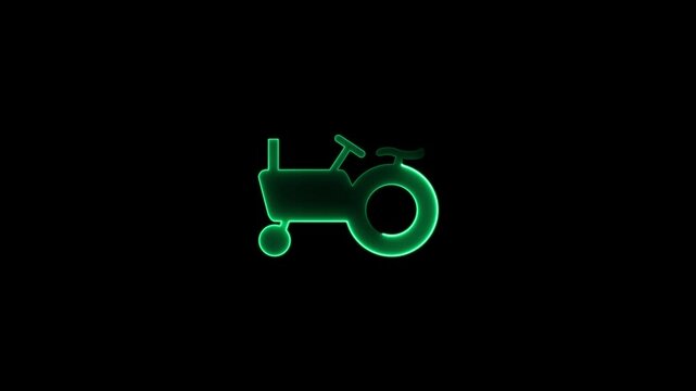 glowing neon Tractor icon animation on transparent background.farm tracktor logo stock.  4K Video motion graphic animation.