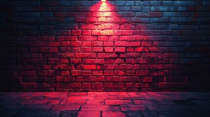 Red light spotlights dark brick wall texture, good for backgrounds or stage settings