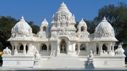 Obraz premium Ornate white marble pavilion with intricate carvings and domes.