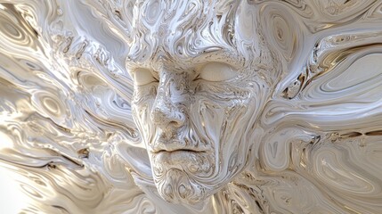 Otherworldly Visions: Distorted Face in Cosmic Fractal Swirls with Orchards in Cinematic Sci-Fi Collage Artwork Concept