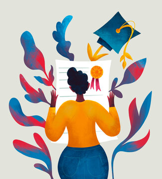 Celebrating achievement and education with diploma and graduation cap
