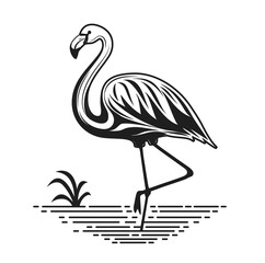 Flamingo outline icon clipart design. Summer flamingo bird clip art in black lines drawing cartoon in standing pose vector illustration. 
