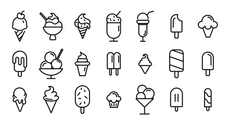 Ice cream outline popsicle clipart set. Popsicle and ice cream icon clip art collection summer elements hand drawn and sketch vector illustration. 
