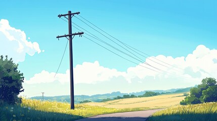 Obraz premium A modern steel electric pole standing in an open rural landscape.