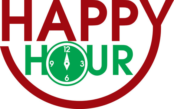 happy hour logo with clock icon