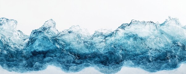 Blue ice wave texture on white background, studio shot, for website banner