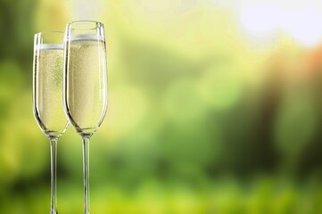 Champagne toast graduation concept on nature background