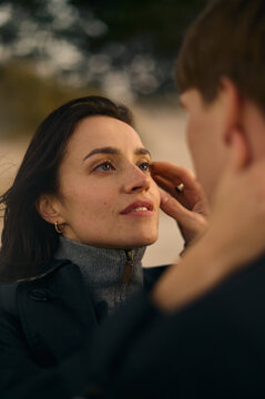 Close up portrait of loving couple
