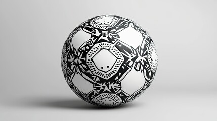 A soccer ball with black and white pentagonal patterns on a gray background.