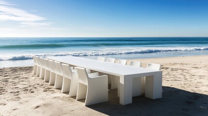 Beachside Luxury: A White Table Setting on a Sandy Shore