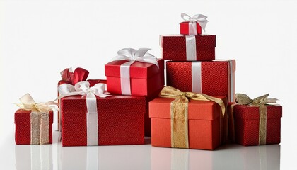 Obraz premium Christmas gift boxes and decorations. Chistmas gift boxes, isolated white background