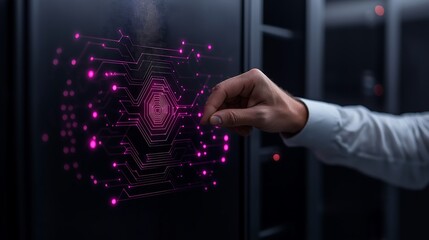 Businessman Managing Futuristic Financial Data Systems in Modern Office