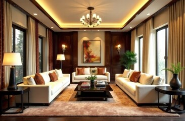 interior of a cozy living room with a sofa, bright colors