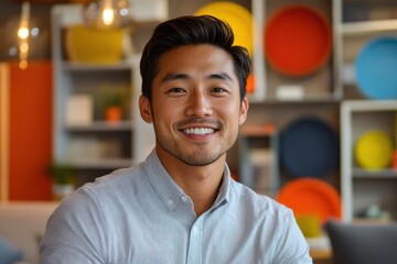 Man smiling with a bright expression in casual outdoor setting during daytime