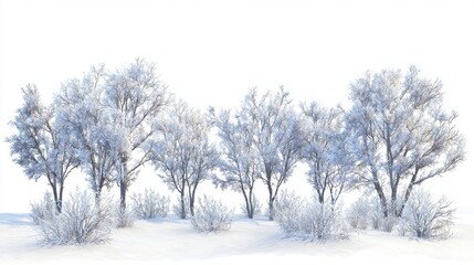 Serene Winter Landscape with Frosted Trees and Snowy Ground under Clear Sky