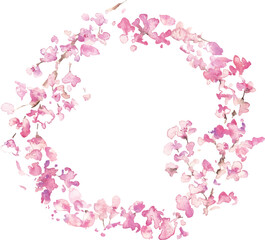 水彩画。水彩タッチのの春の桜ベクターイラスト。桜の満開背景フレーム。Watercolor painting. Spring cherry blossoms vector illustration with watercolor touch. Cherry blossoms in full bloom background frame.