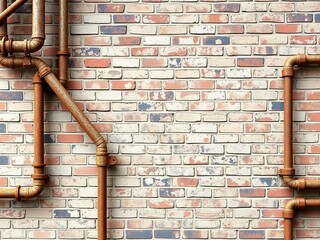 Industrial Elegance: Textured Brick Wall and Rusty Pipes