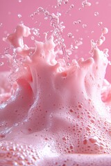 Pink liquid splash, water poured, soft background, for beverage/cosmetic visuals