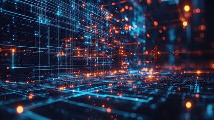 Naklejka premium Abstract technology background featuring glowing lines and dots in a modern digital design