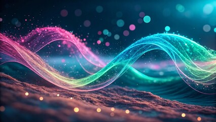 Colorful Abstract Waves with Sparkles and Light on Dark Background for Digital Design Inspiration