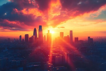 Urban skyline during a dramatic sunset