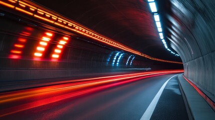 Fototapeta premium Nighttime highway tunnel, light trails.