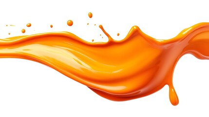 Vibrant orange paint fluid flowing on a white background, creates a visual effect, generative AI