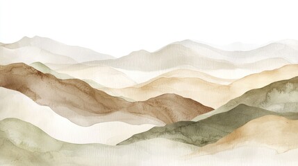 Watercolor painting of abstract mountain layers in earthy tones creating a serene and natural landscape aesthetic